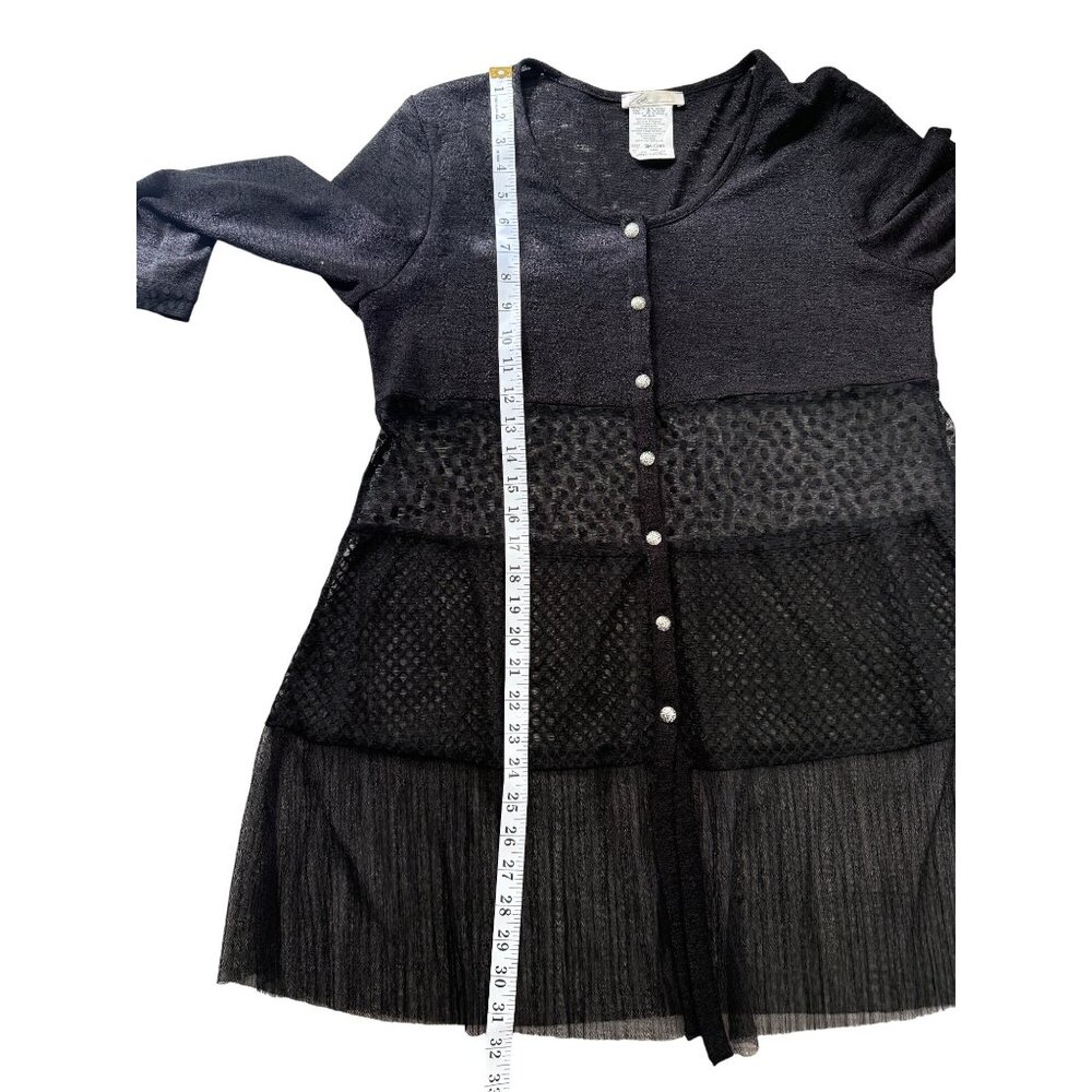 Zoe By Michael Phillips Black Sheer Top Button-Up Cardigan Boho Fairygoth Size M - Picture 6 of 6